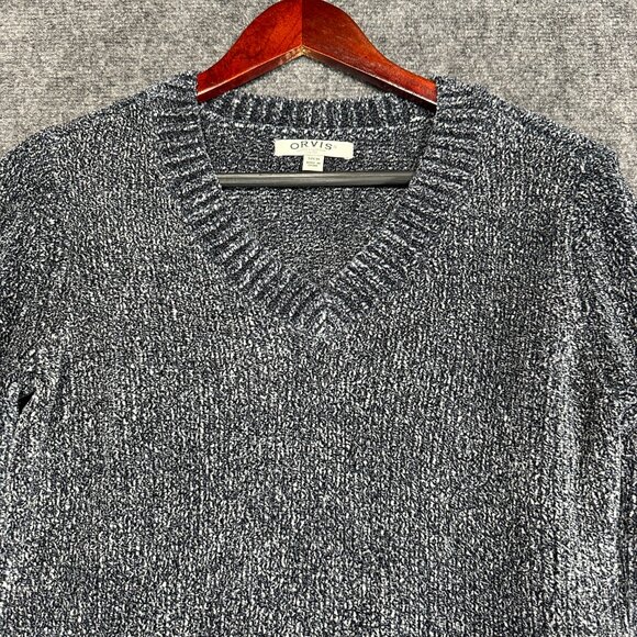 Orvis Sweater Womens Small Blue Chenille Knit Long Sleeve Split Hem V Neck - Picture 4 of 8